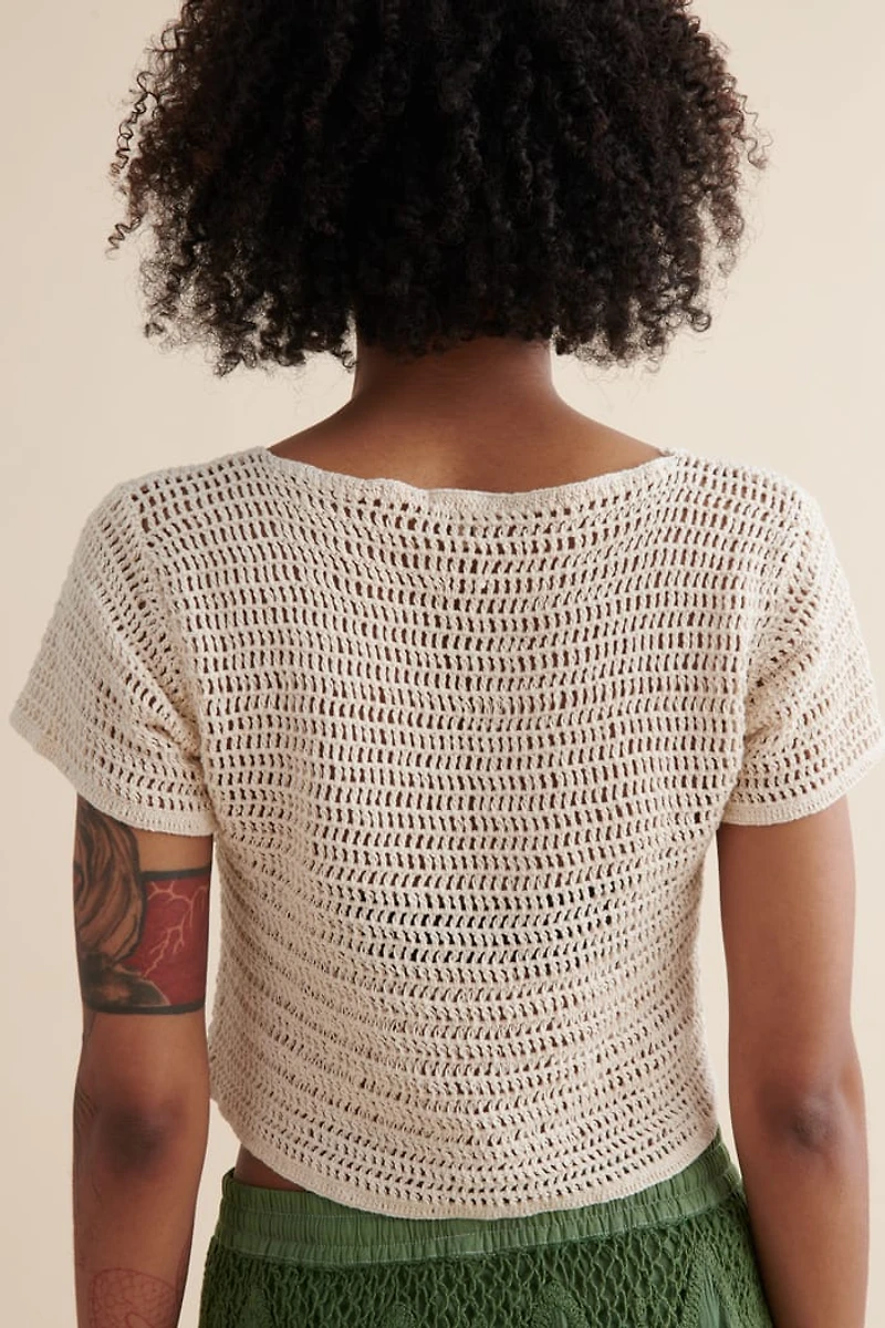 Shop Mushroom Crochet Cropped Shirt - boho Hippie Top Online