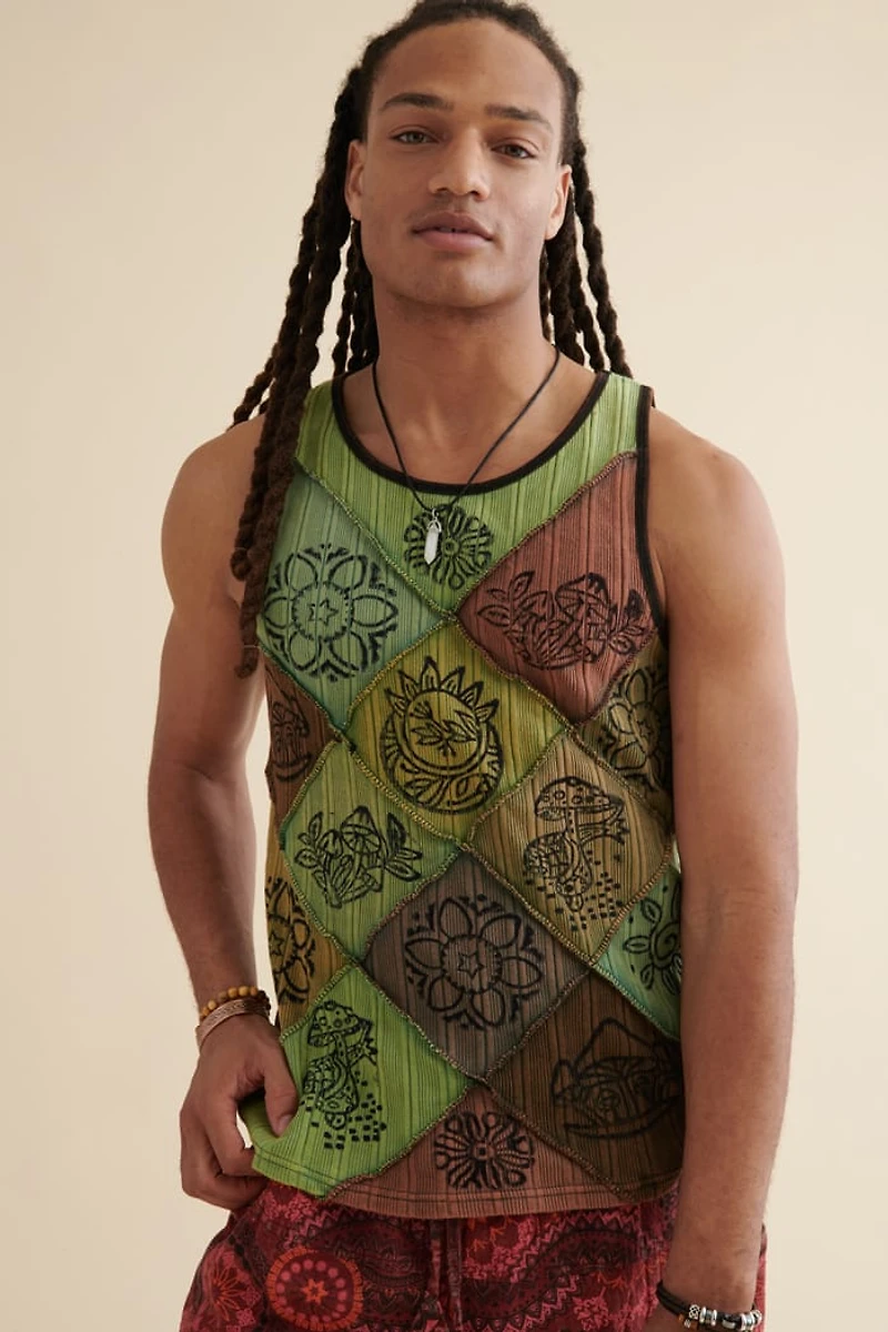 Buy Green Mushroom Stamp Patchwork Tank Online at Earthbound Trading