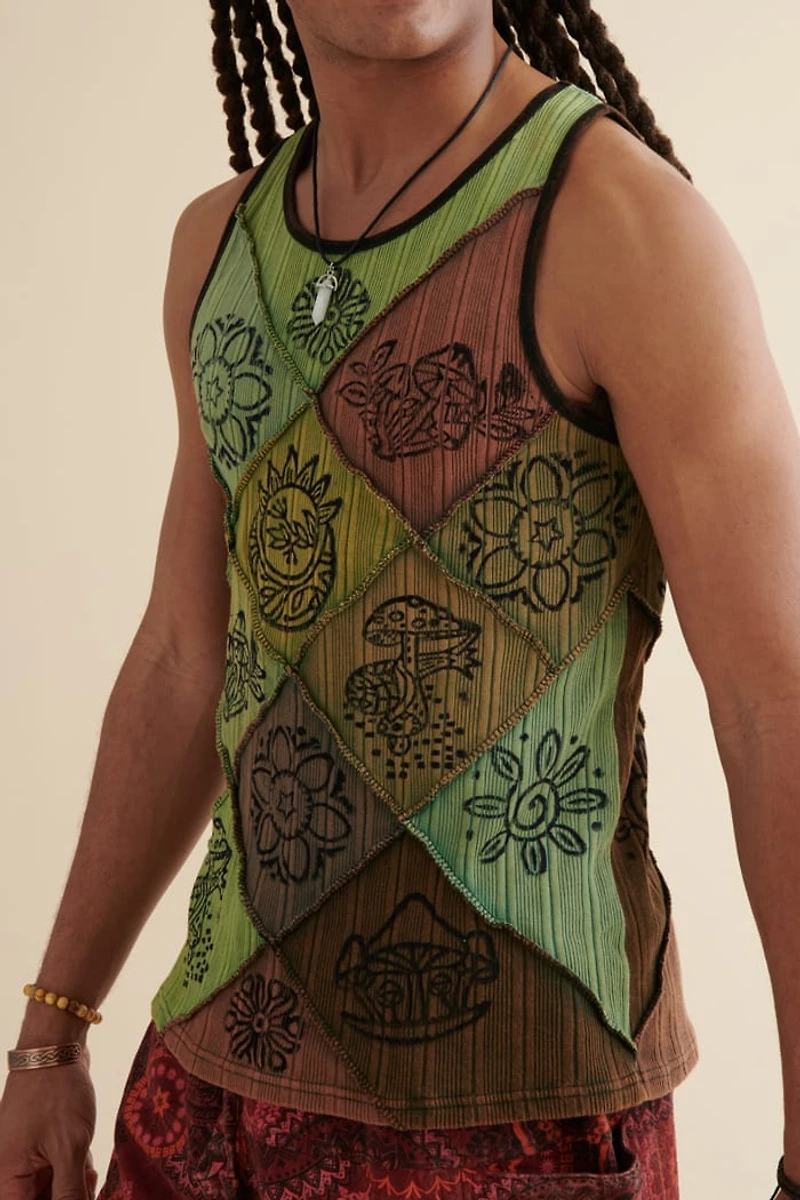 Buy Green Mushroom Stamp Patchwork Tank Online at Earthbound Trading