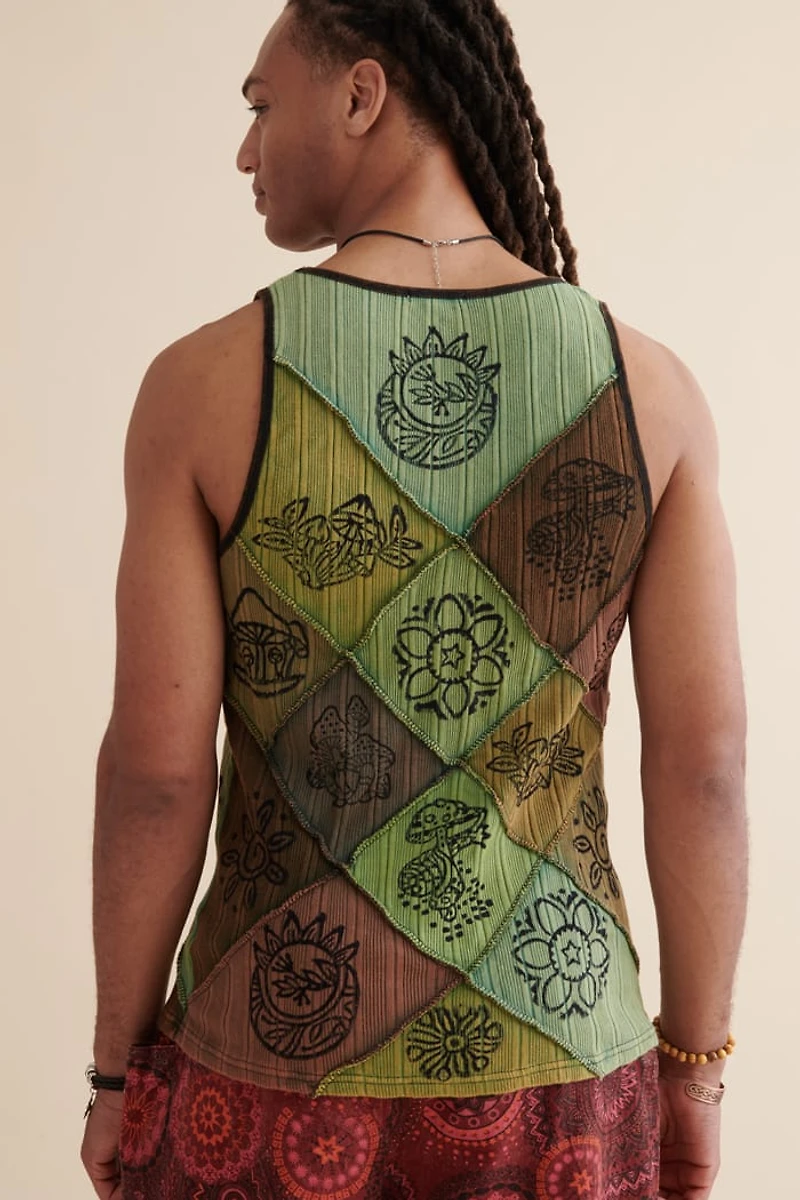 Buy Green Mushroom Stamp Patchwork Tank Online at Earthbound Trading