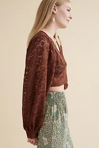 Buy Brown Lace Balloon Sleeve Shirt  Online at Earthbound Trading