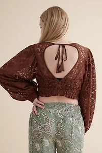 Buy Brown Lace Balloon Sleeve Shirt  Online at Earthbound Trading