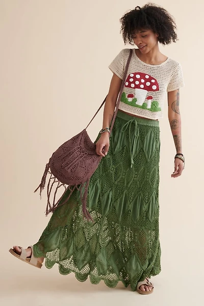 Sage Scallop Crochet Maxi Skirt