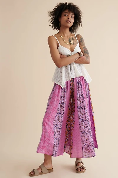 Buy Purple Patchwork Flare Pants - boho Hippie Wide-Leg Trousers