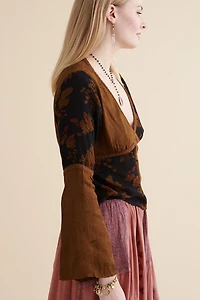 Buy Brown Lace Overdyed Bell Sleeve Shirt Online at Earthbound Trading