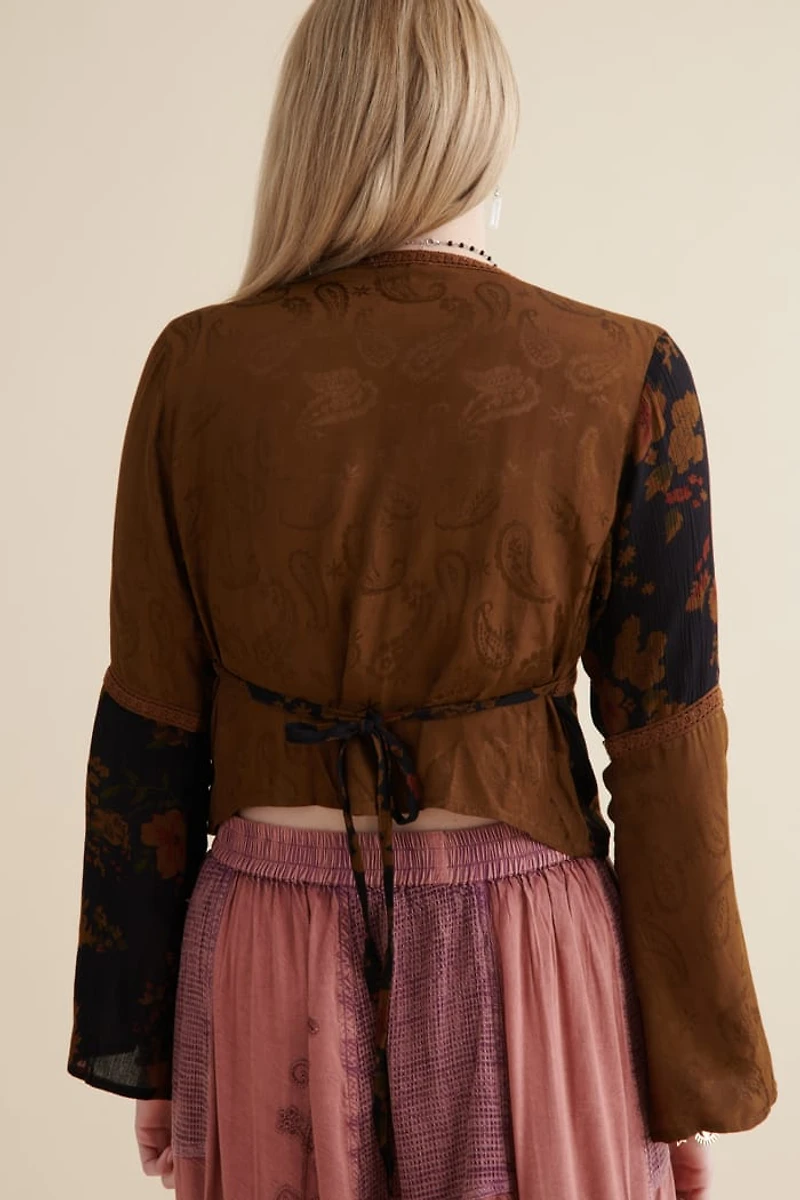 Buy Brown Lace Overdyed Bell Sleeve Shirt Online at Earthbound Trading