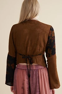 Buy Brown Lace Overdyed Bell Sleeve Shirt Online at Earthbound Trading
