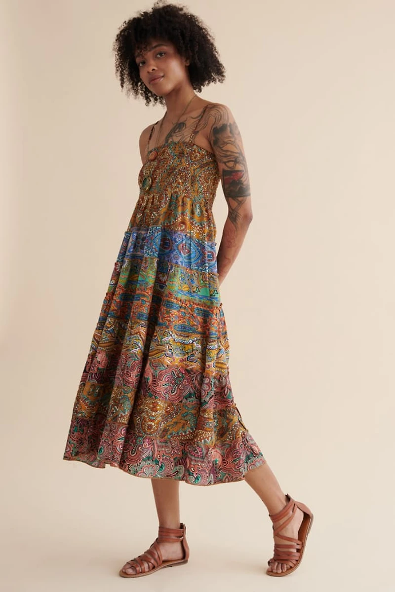Shop Sari Patchwork Tiered Midi Dress - boho Summer Fashion Must-Have