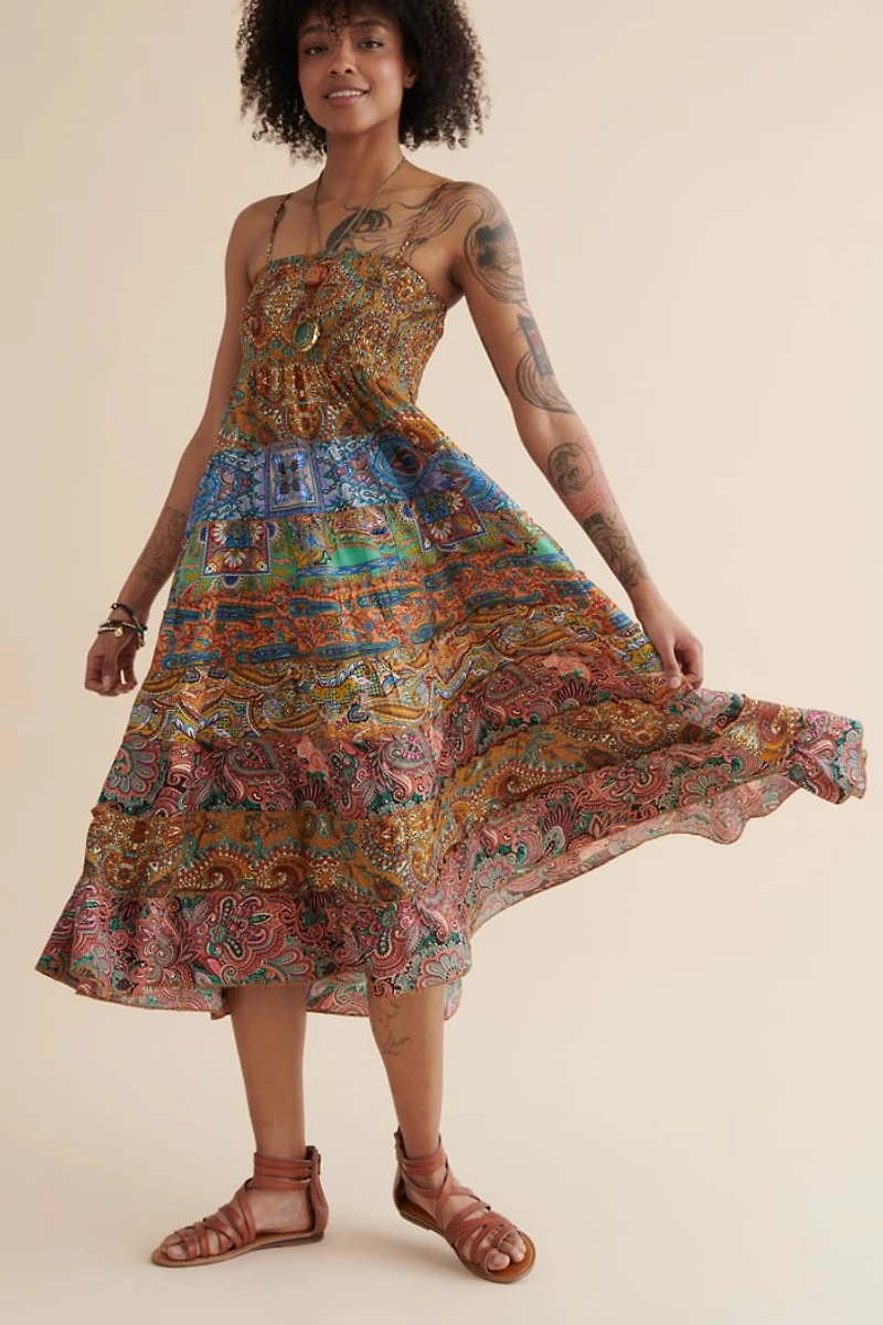 Shop Sari Patchwork Tiered Midi Dress - boho Summer Fashion Must-Have