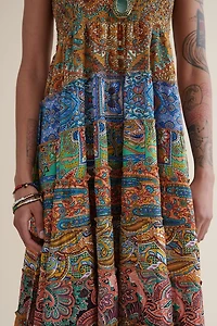 Shop Sari Patchwork Tiered Midi Dress - boho Summer Fashion Must-Have
