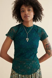 Buy Teal Coquette Lace Shirt Online at Earthbound Trading