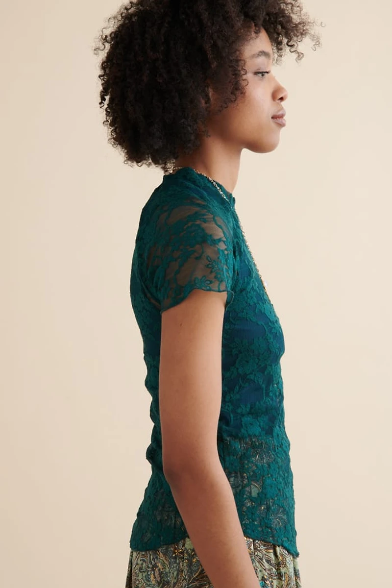 Buy Teal Coquette Lace Shirt Online at Earthbound Trading
