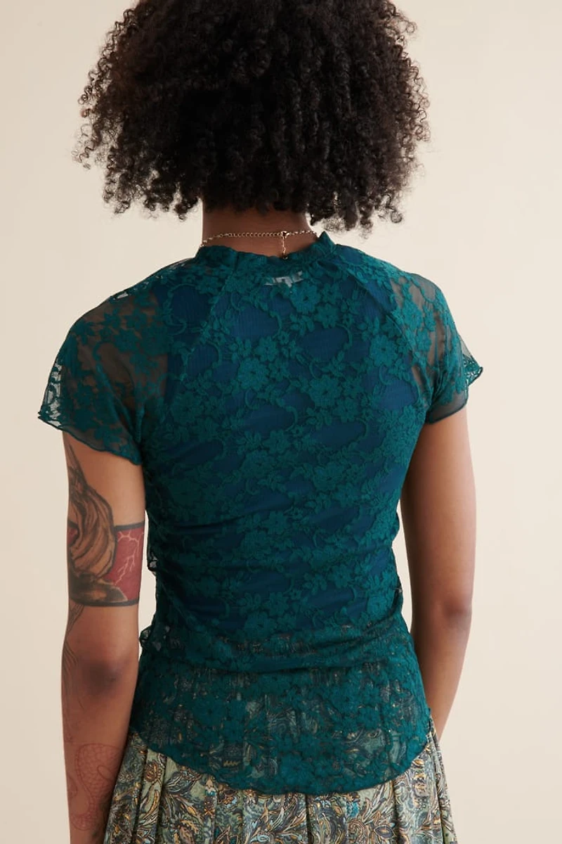 Buy Teal Coquette Lace Shirt Online at Earthbound Trading
