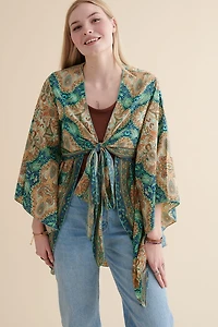 Buy Teal Sari Bell Sleeve Wrap Top Online at Earthbound Trading