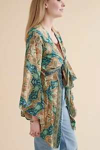 Buy Teal Sari Bell Sleeve Wrap Top Online at Earthbound Trading
