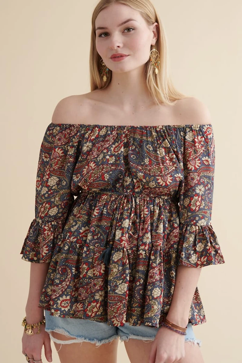 Buy Crimson Garden Off Shoulder Peasant Shirt Online at Earthbound Trading