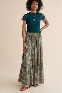 Buy Green Paisley Tiered Sari Maxi Skirt Online at Earthbound Trading