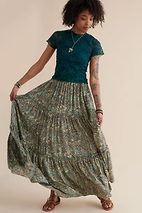 Buy Green Paisley Tiered Sari Maxi Skirt Online at Earthbound Trading