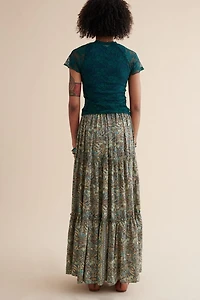 Buy Green Paisley Tiered Sari Maxi Skirt Online at Earthbound Trading