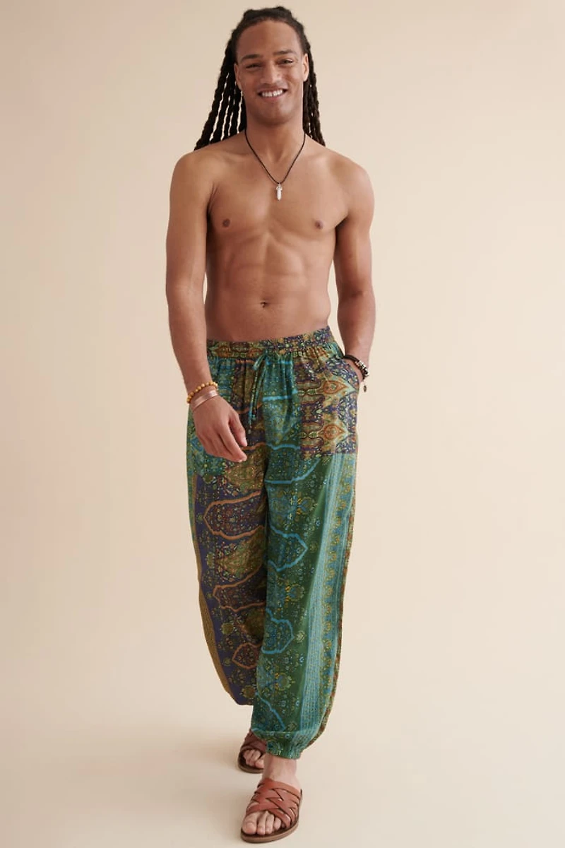 Buy Teal Floral Sari Pants Online at Earthbound Trading