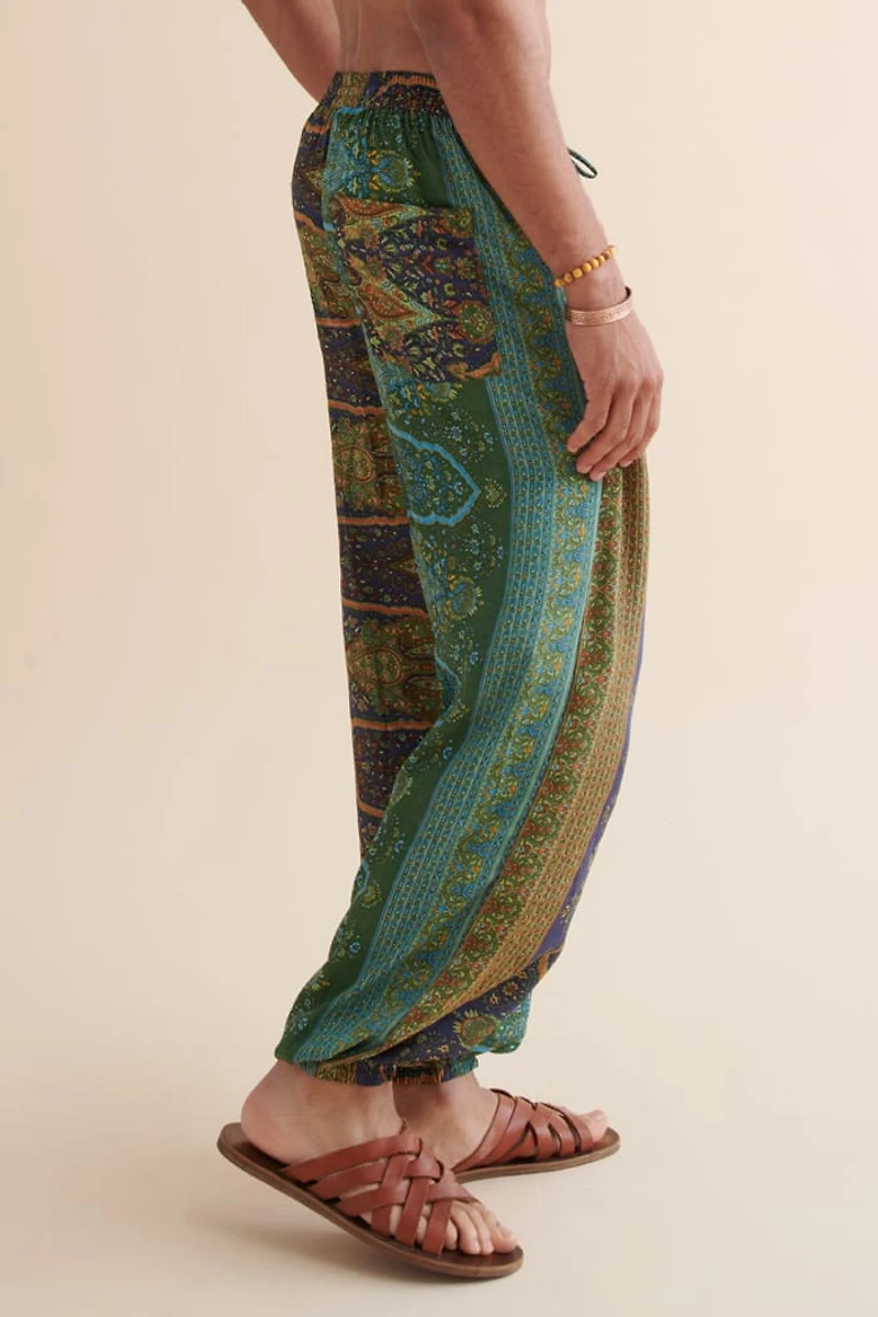 Buy Teal Floral Sari Pants Online at Earthbound Trading