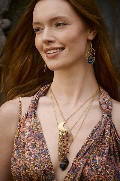 Jasper and Yellow Aventurine Moon Fringe Necklace