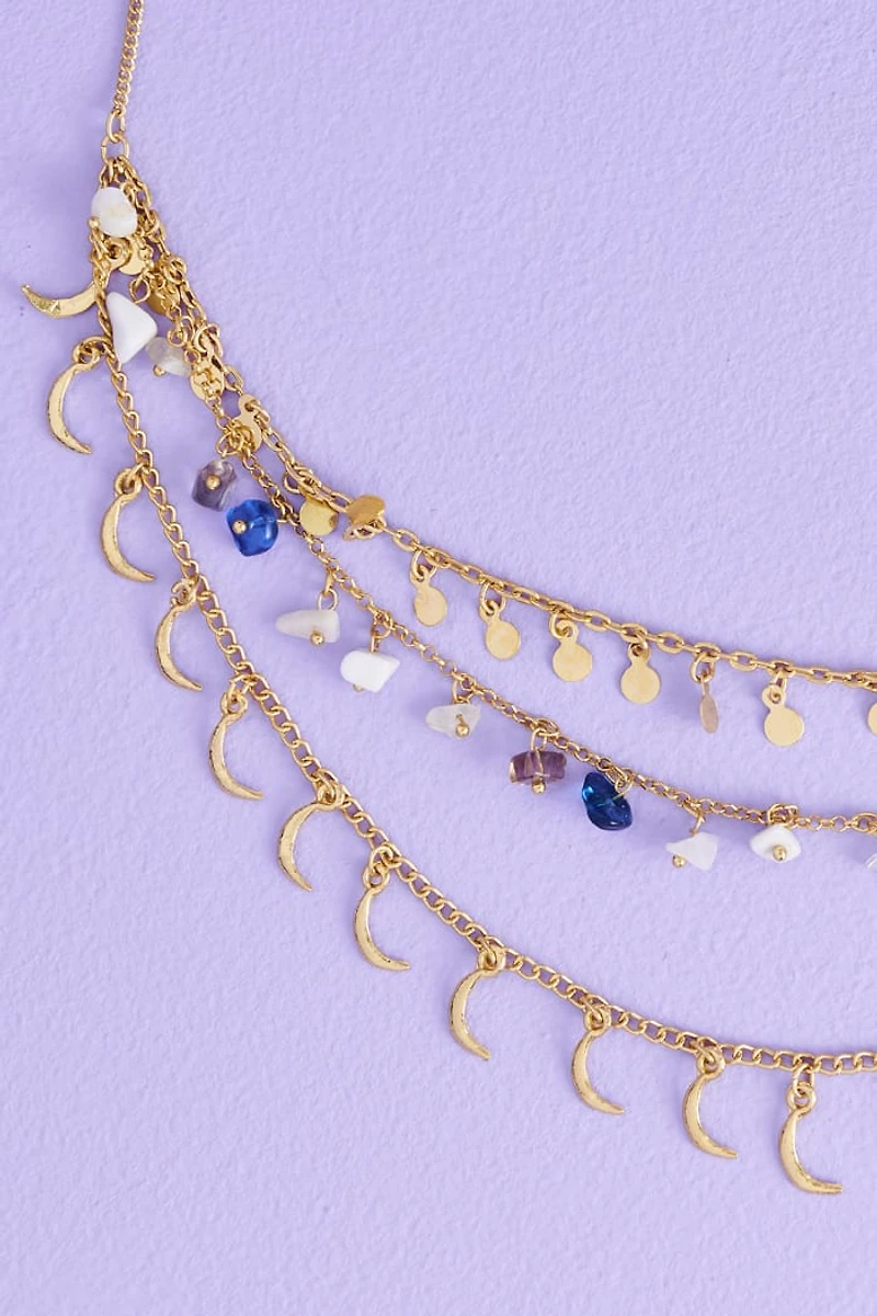 Buy Moonstone Mini Moon Triple Layered Necklace Online at Earthbound Trading