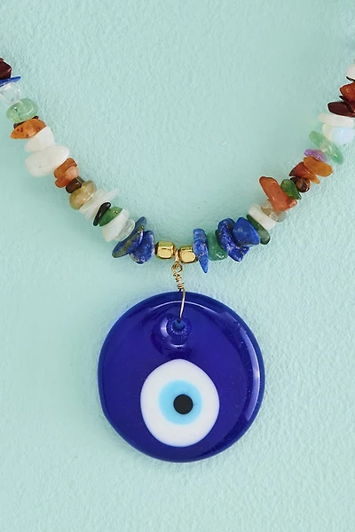 Glass Evil Eye Stone Chip Necklace