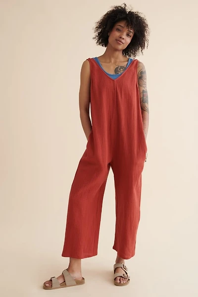 Red Gauze Pocket Jumpsuit