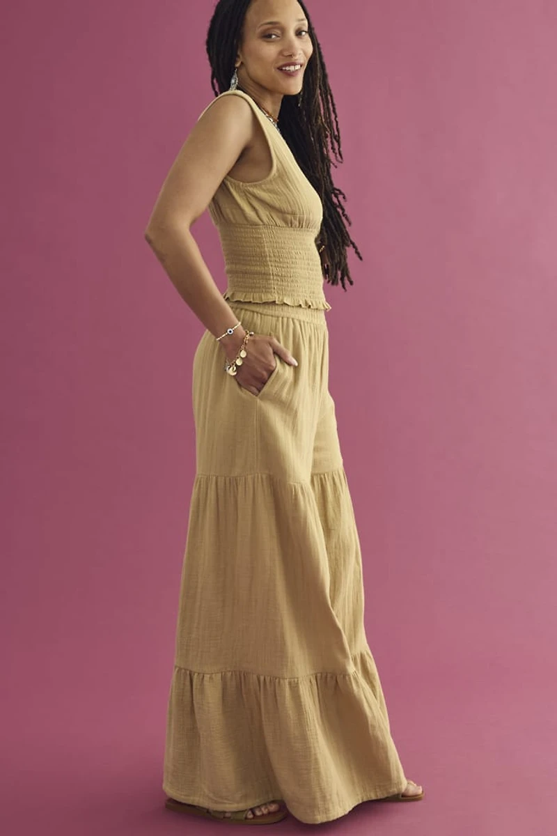 Desert Khaki Tiered Flare Pants