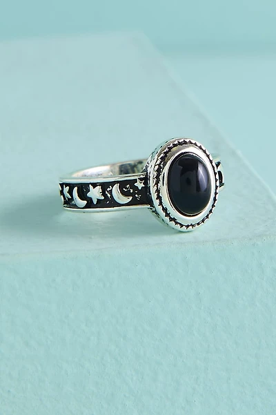 Oval Black Stone Celestial Ring