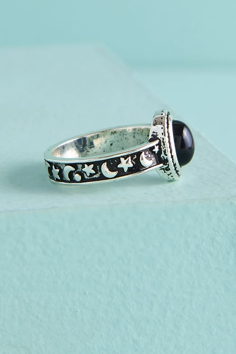 Oval Black Stone Celestial Ring