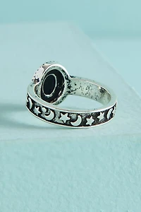 Oval Black Stone Celestial Ring