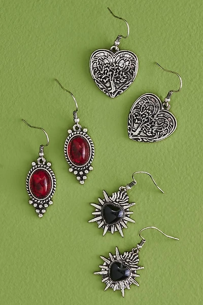 Antique Silver Heart Earring Set