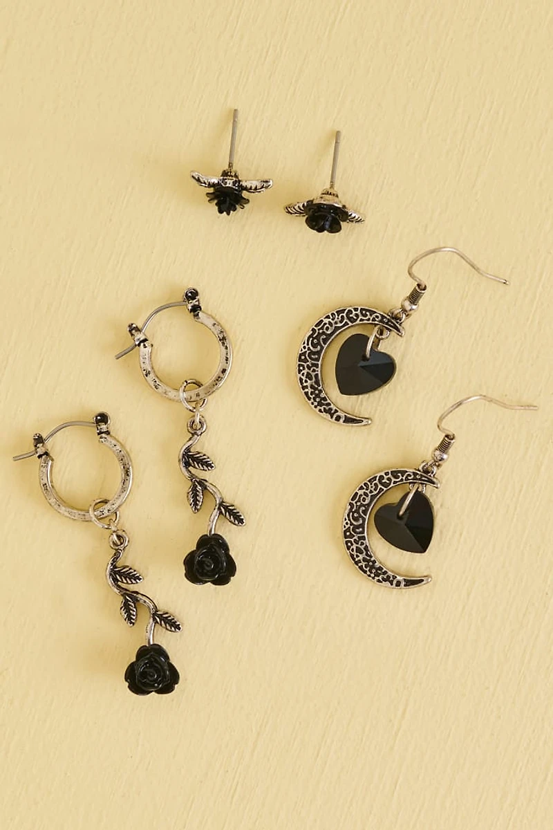 Buy Black Moonlit Rose Earring Set Online at Earthbound Trading