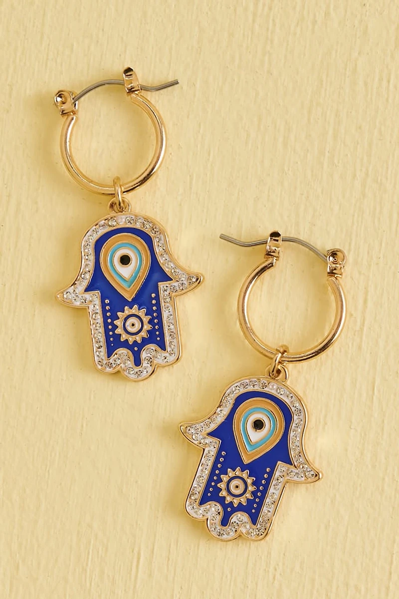 Buy Blue Hamsa Hand Huggie Hoop Earrings Online at Earthbound Trading