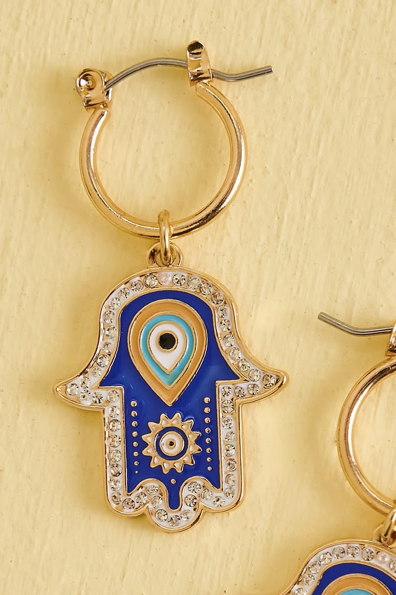 Buy Blue Hamsa Hand Huggie Hoop Earrings Online at Earthbound Trading