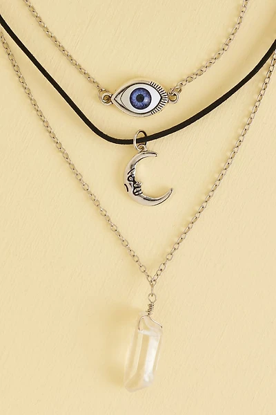 Black Suede Quartz Charm Layered Necklace