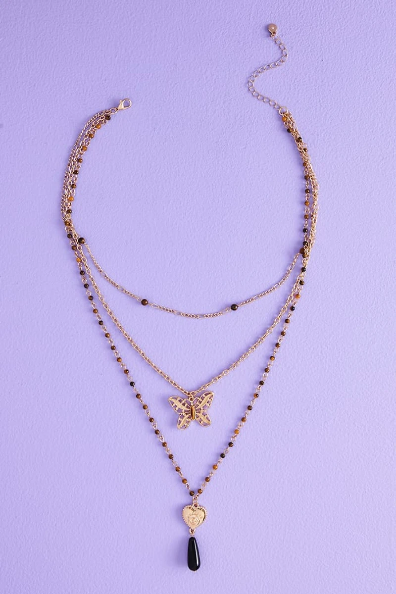 Buy Mystic Heart Faux Stone Butterfly Layered Necklace  Online at Earthbound Trading
