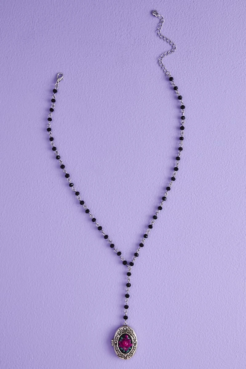 Buy Pink Rose Beaded Locket Lariat Necklace Online at Earthbound Trading