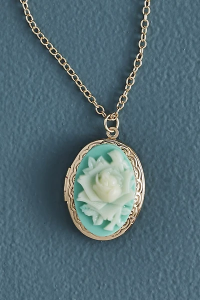 Blue Rose Vintage Cameo Locket Necklace