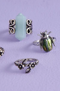 Beetle Faux Stone Ring Set