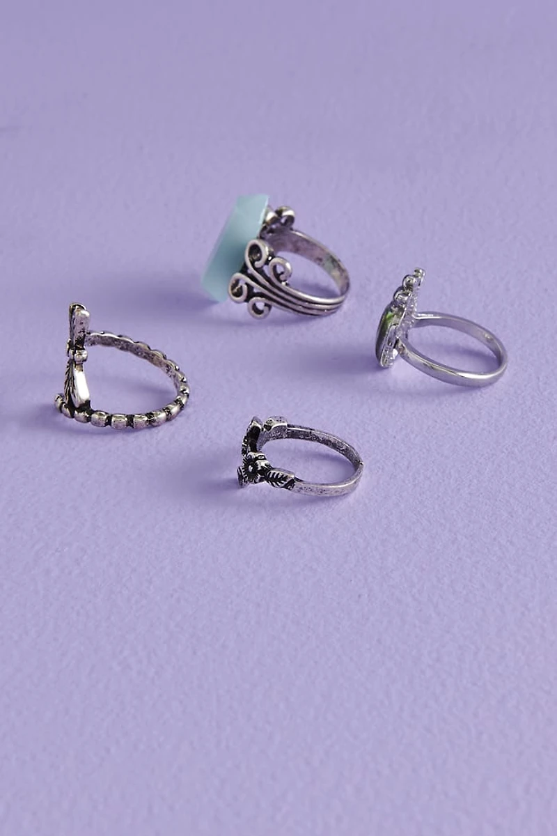Beetle Faux Stone Ring Set