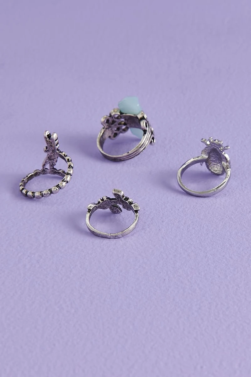 Beetle Faux Stone Ring Set