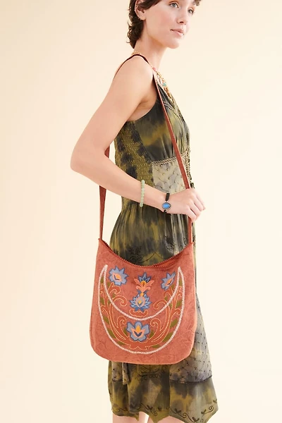 Rust Floral Moon Shoulder Bag