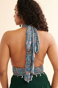 Buy Blue Paisley Sari Halter Wrap Top Online at Earthbound Trading