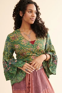 Buy Emerald Paisley Bell Sleeve Cropped Shirt Online at Earthbound Trading