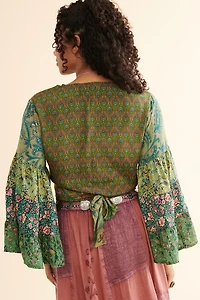 Buy Emerald Paisley Bell Sleeve Cropped Shirt Online at Earthbound Trading