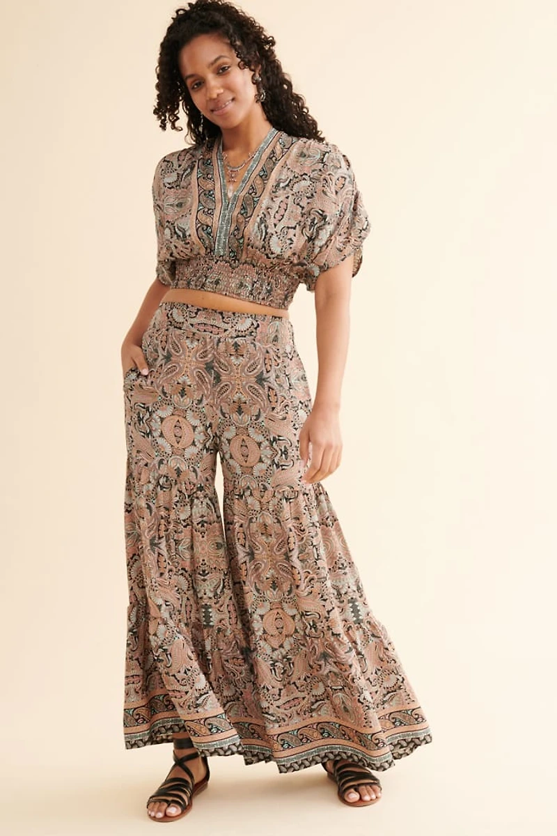Buy Peach Paisley Tiered Sari Flare Pants Online at Earthbound Trading
