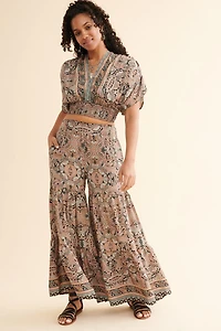 Buy Peach Paisley Tiered Sari Flare Pants Online at Earthbound Trading